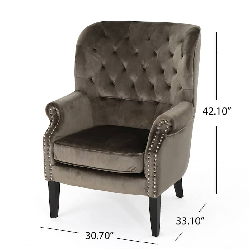 Roomfitters Velvet Tufted Accent Chair with Rolled Arms and Nailhead Trim, Classic Lounge Chair