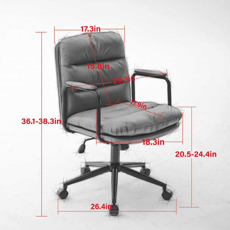 Office Chair,Mid Back Home Office Desk Task Chair with Wheels and Arms Ergonomic PU Leather Computer Rolling Swivel Chair