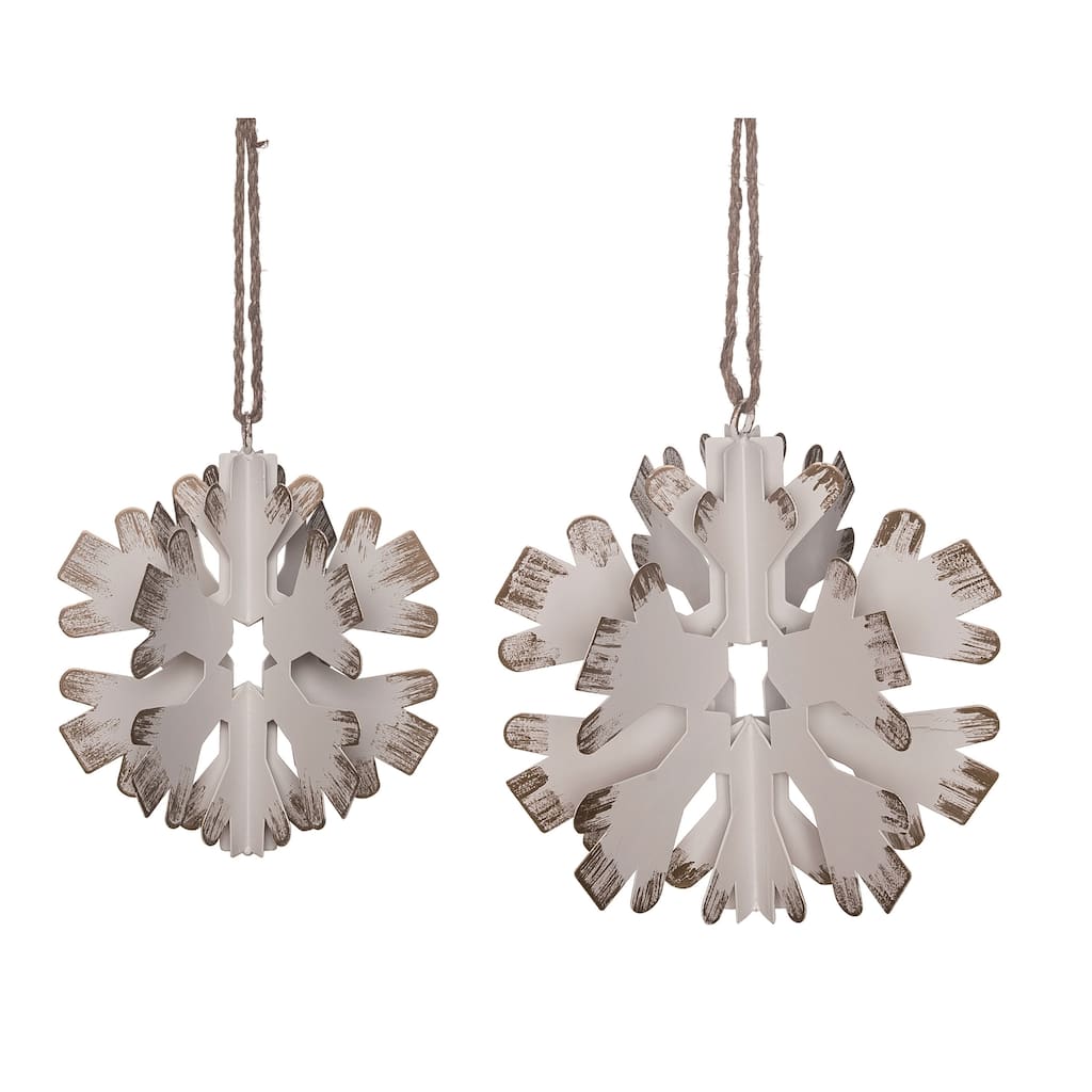 Transpac Metal 11 in. White Christmas Hanging Elegant Snowflake Set of 2