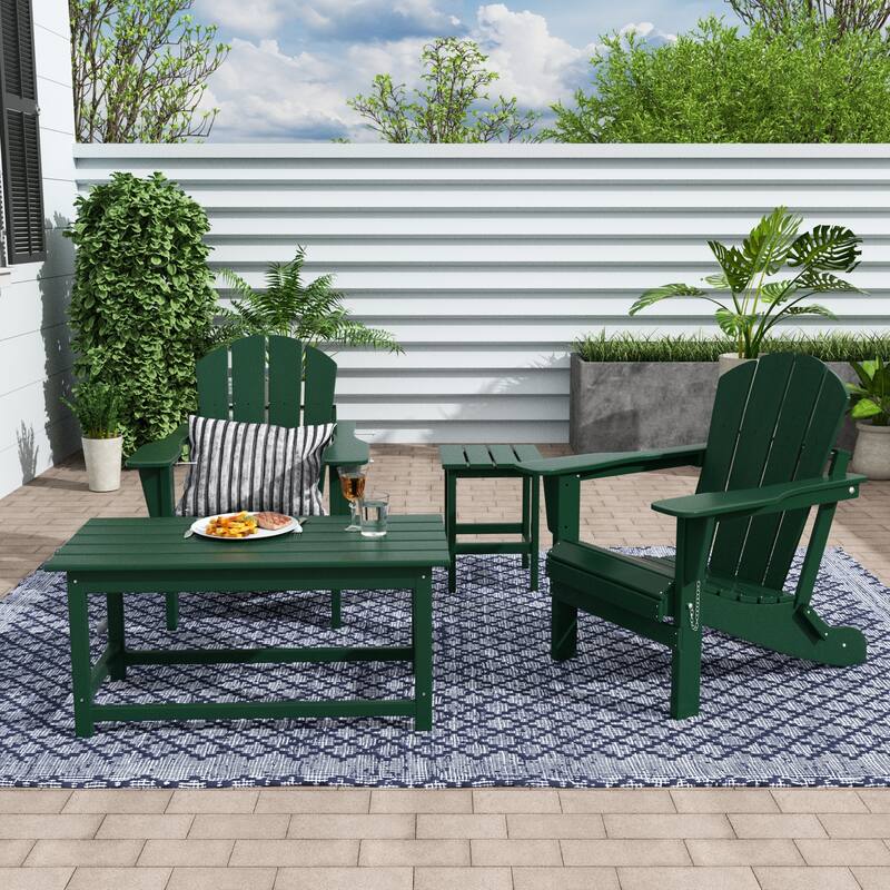 Laguna Hdpe All Weather Outdoor Patio Foldable Adirondack Chairs Conversation Set (4-Piece Set) - Dark Green