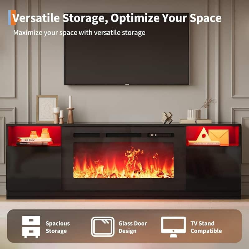 TV Stand For TVs Up To 80" With 36" Electric Fireplace Included