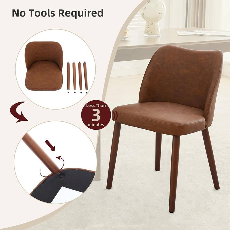 Set of 2 Upholstered PU Leather Dining Chairs for Dining Room Living Room Kitchen