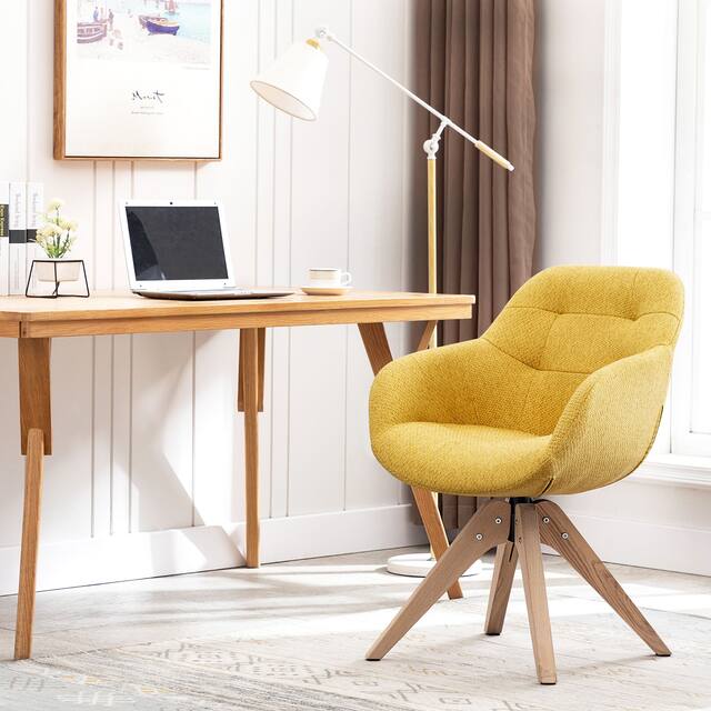 Modern Home Office Swivel Desk Chair Fabric Accent Chair - Yellow