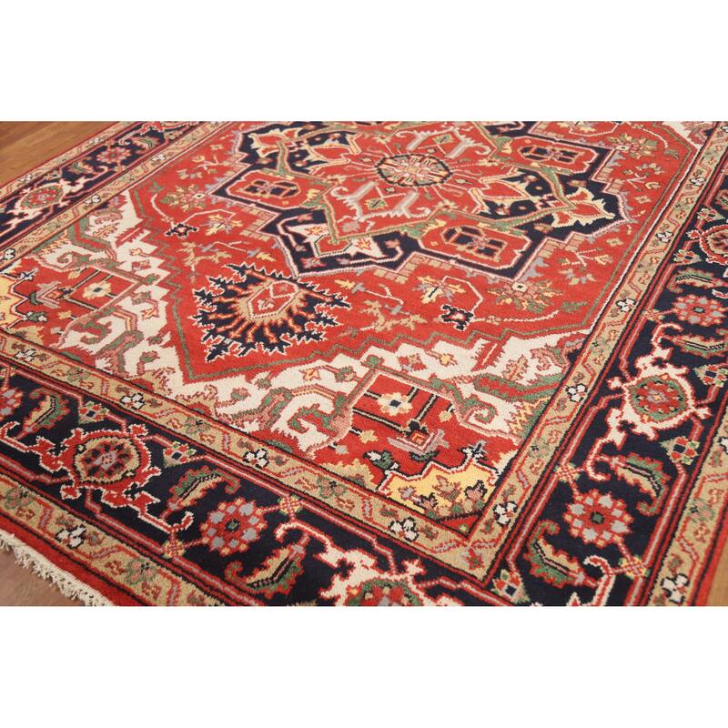 Hand Knotted Oriental 100% Wool Carpet Traditional Medallion Red Heriz (serapi) Area Rug - 10' 4'' X 7' 9''