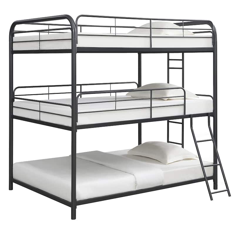 Full Over Full Over Full Size Metal Triple Bunk Bed, Space-Saving Design with Safety Rails, No Box Spring Needed