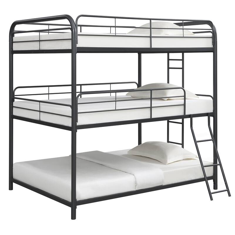 Twin/Full Over Full Triple Bunk Bed, Modern Steel Frame, Noise-Free, Black
