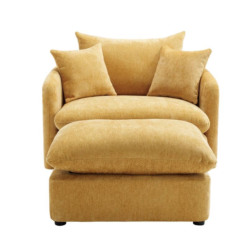 46" Chenille Upholstered Oversized Swivel Armchair With Ottoman