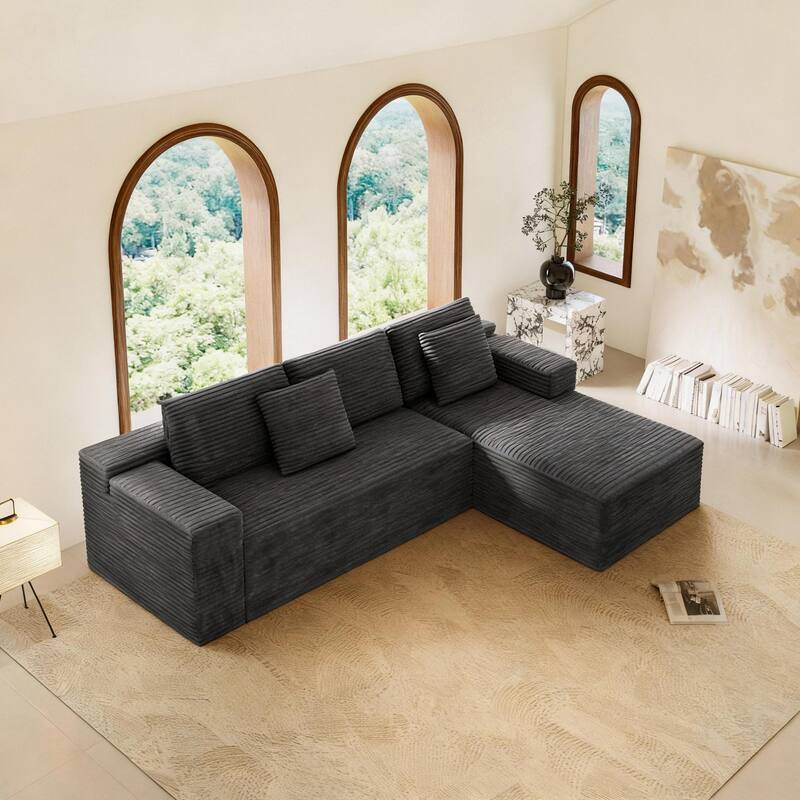 Modular Sectional Sofa with L-Shape Chaise Lounge, Corduroy Upholstered Cloud Couch, Full Compression Deep Seat Corner Sofa