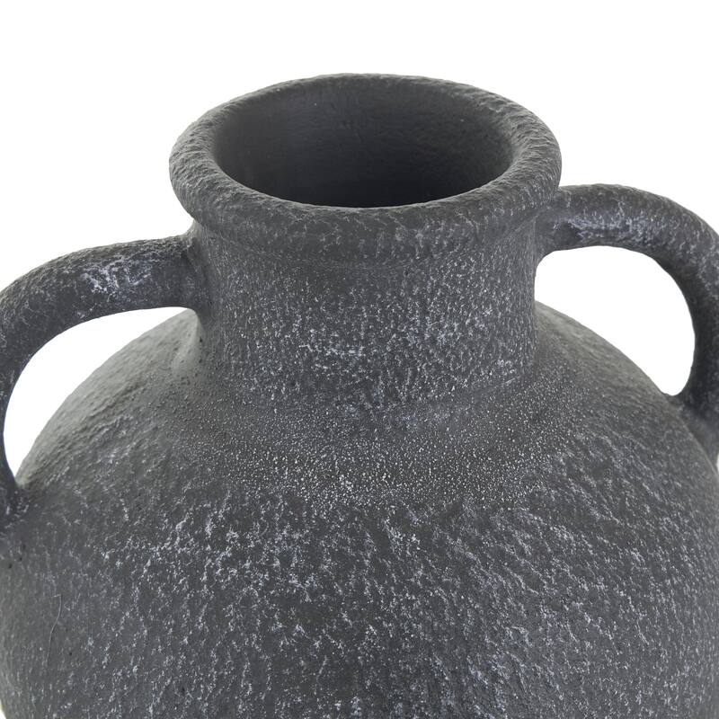 Ceramic Whitewashed Textured Amphora Decorative Vase with 2 Handles - Black - Roche River Decor