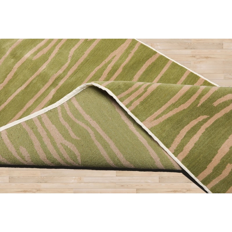 Lime Hand Knotted Wool Runner Graphic Tibetan Rug 2'7"x9'10" - 2' 7'' x 9' 10''