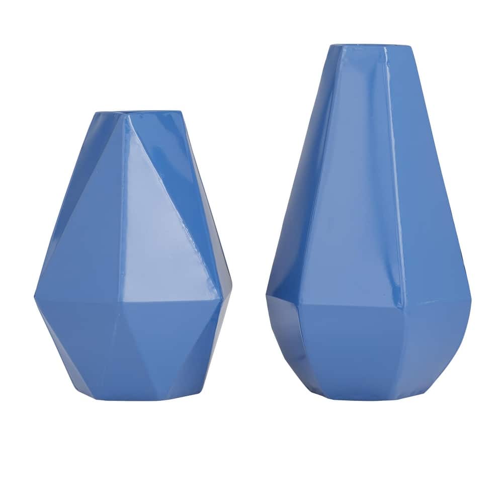 Metal Geometric Decorative Vase - Set of 2 Yellow, Cream, Blue, White - CosmoLiving by Cosmopolitan