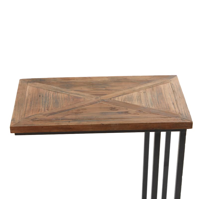 Metal C-Shaped Accent Table with Brown Wood Top - Black - Roche River Decor - 11"W x 19"L x 26"H