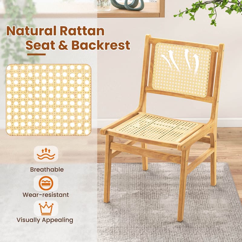 Costway 1/2 PCS Rattan Dining Chair with Natural Cane Woven Backrest