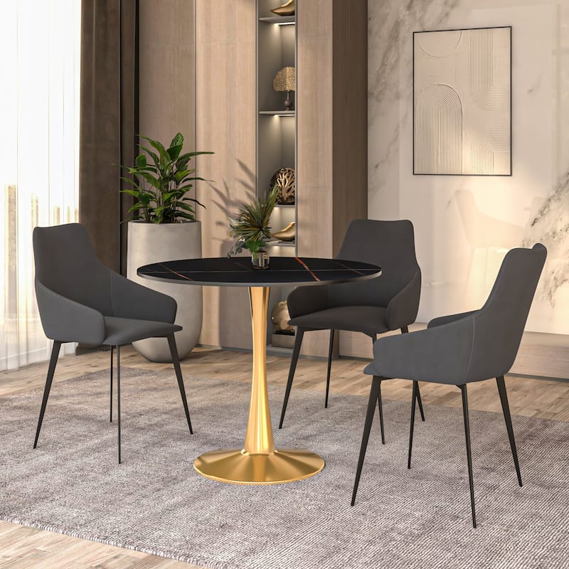 Bristol 31" Round Dining Table for 4 with Sintered Stone Tabletop in Gold Steel Base for Kitchen & Dining Room
