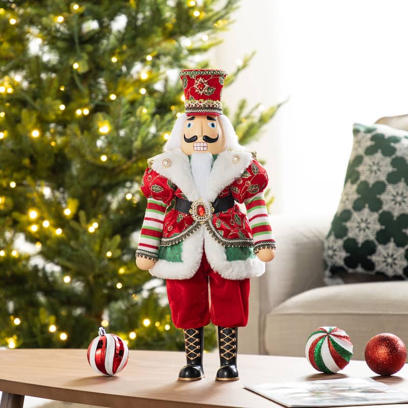 Glitzhome 20"H Faux Fur Christmas Nutcracker Standing Figurine