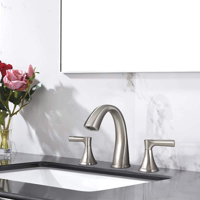 3 Holes Widespread Bathroom Sink Faucet Stainless Steel Bathroom Faucet with Pop Up Drain Vanity Tap with Dual Handles