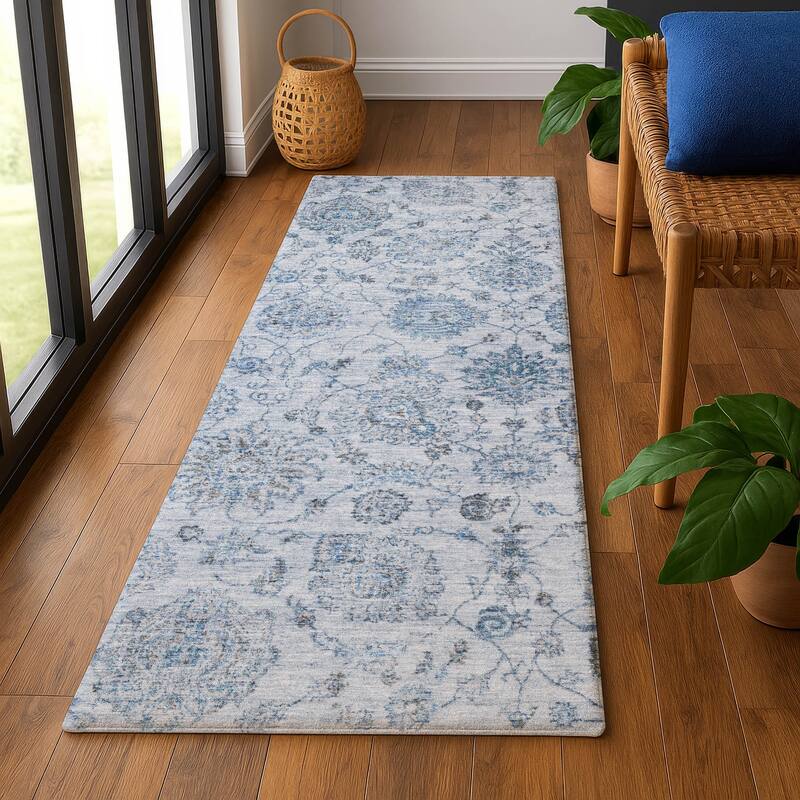 Premium Washable Super Soft Traditional Kashan Mayfield Rug - 2'3" x 7'6" - Blue