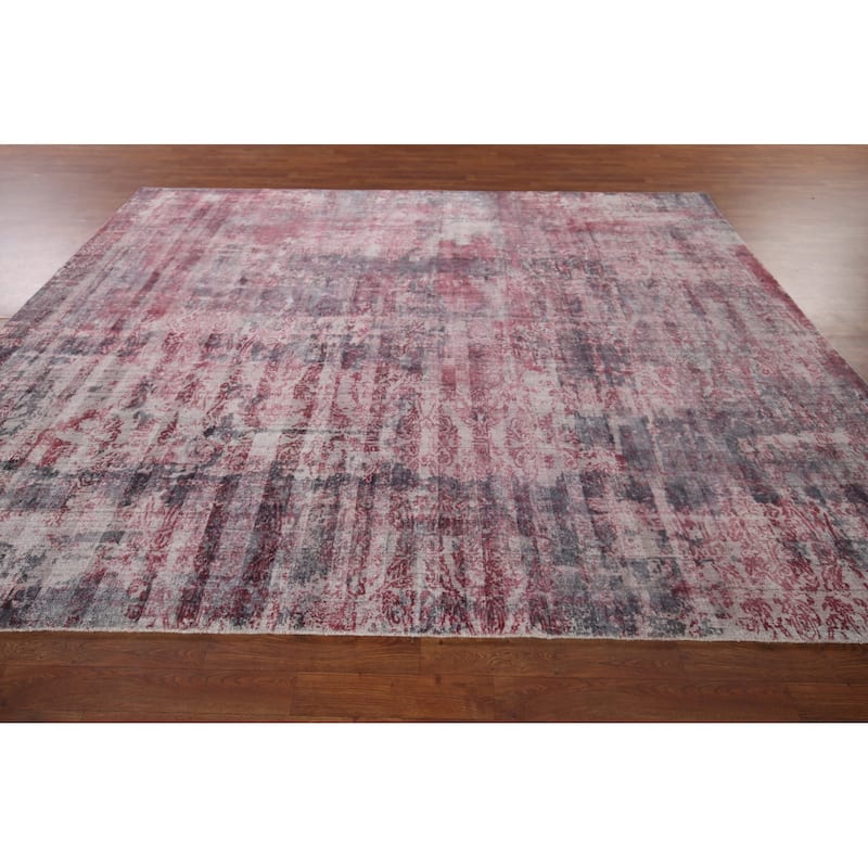 All-Over Red Gray Abstract Indian Area Rug Hand-Knotted Wool Carpet - 7'11"x 9'9"