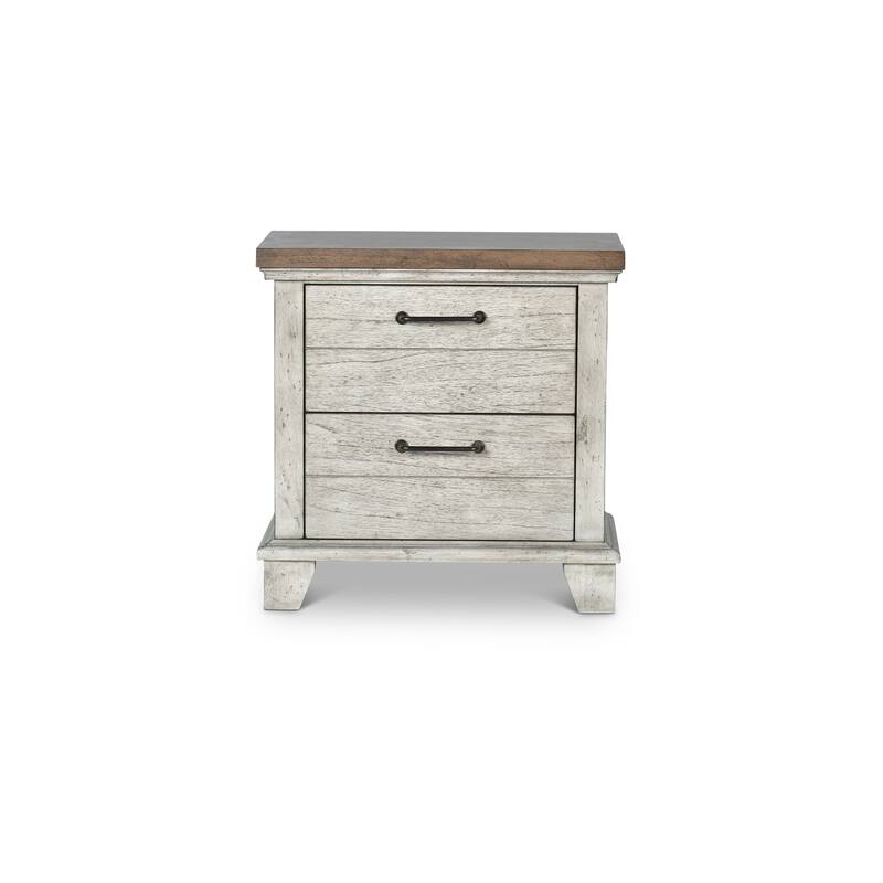 Farmhouse Style Nightstand with White-Smoke Finish and Honey-Smoke Accents - Silver+White