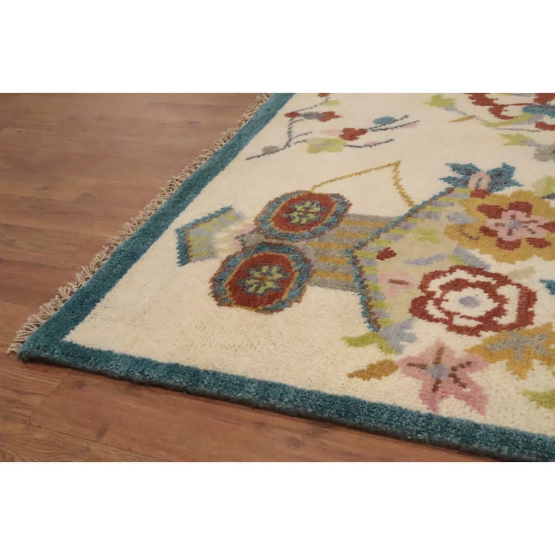 Hand Knotted Oriental 100% Wool Carpet Traditional Floral Beige & Ivories Art Deco Area Rug - 9' 7'' X 7' 10''