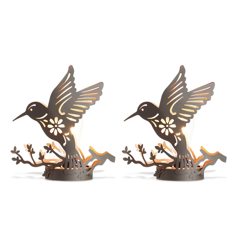 Glitzhome Set of 2 Outdoor Metal Bird/Butterfly Cutout Solar Lantern with Bulb - Bird