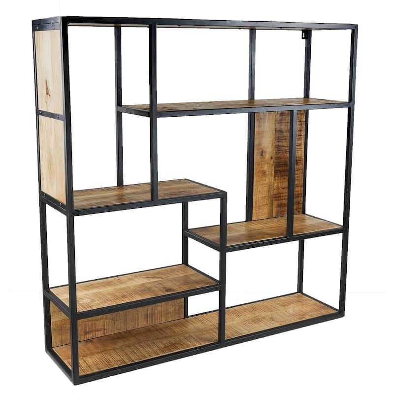 48" Wide 5-Tier Industrial Wall Bookshelf Solid Mango Wood