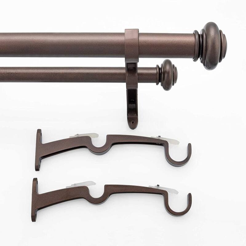 1 Inch Adjustable Double Curtain Rod for Windows & Doors Curtains with Endcap Round Finials & Brackets Set -By Deco Window