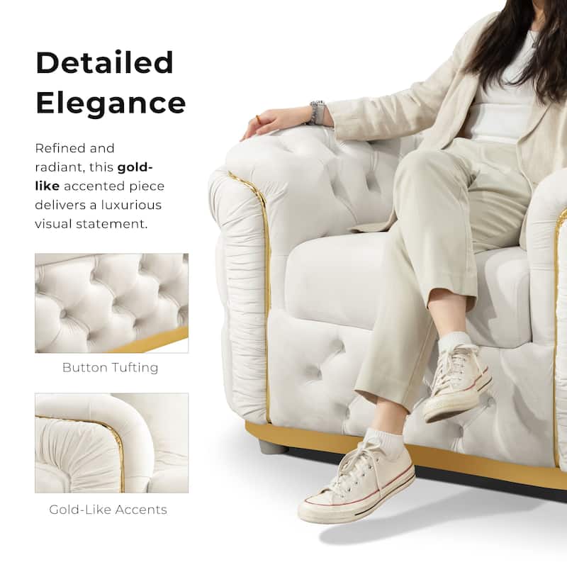 Furniture of America Urgoto Glam Beige Polyester Fabric Button Tufted Arm Chair