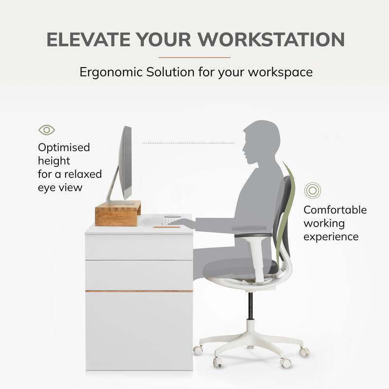 Jani Wood Monitor Stand Riser Desk - Ergonomic Design Stand, Desktop Organizer Table for Home, Office Workspace, Gaming Desk