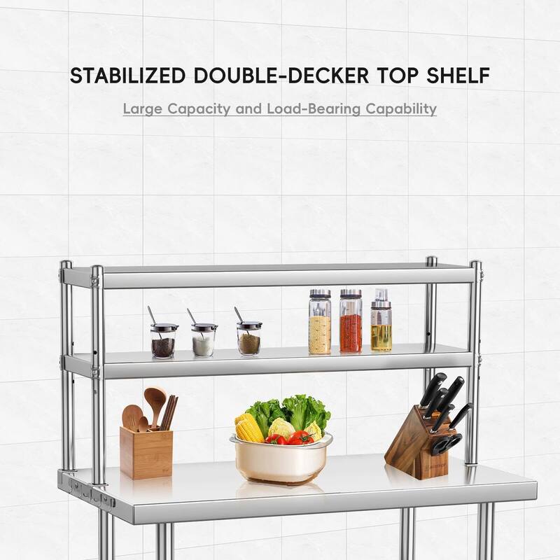 Stainless Steel Table with Overshelf, NSF Heavy Duty Prep Table
