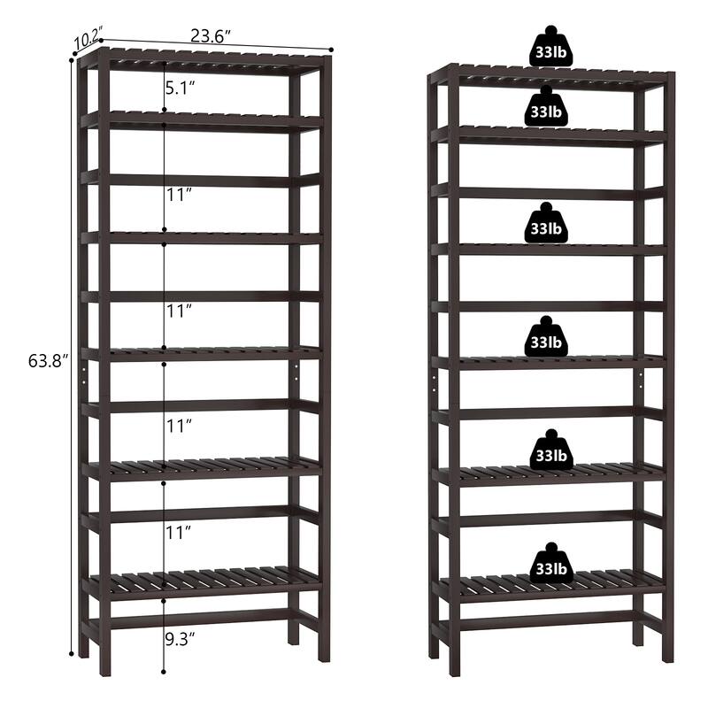 6-Tiers Adjustable Bamboo Storage Shelving Rack,Freestanding Open Display Shelf Organizer Rack