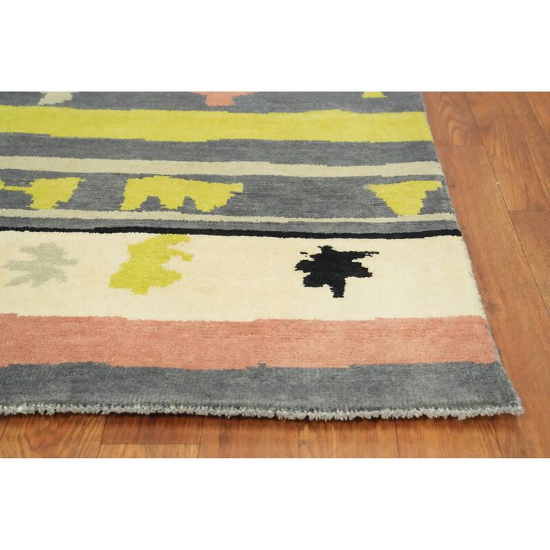 Vegetable Dye Gabbeh Turkish Area Rug Tribal Wool Carpet - 8' 10'' X 6' 0''