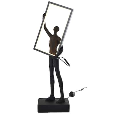 Resin People Concaved Room Table Lamp with Rectangular Frame and Copper Shadings - Black - Roche River Decor