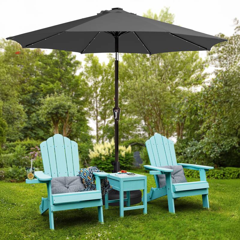 10ft Patio Market Umbrella with LED Lights,Crank & Tilt