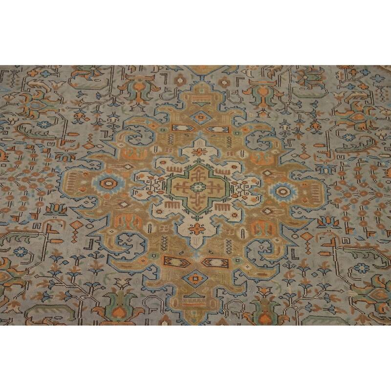 Grey Geometric Tabriz Vintage Persian Area Rug Handmade Wool Carpet - 8'1" x 11'3"