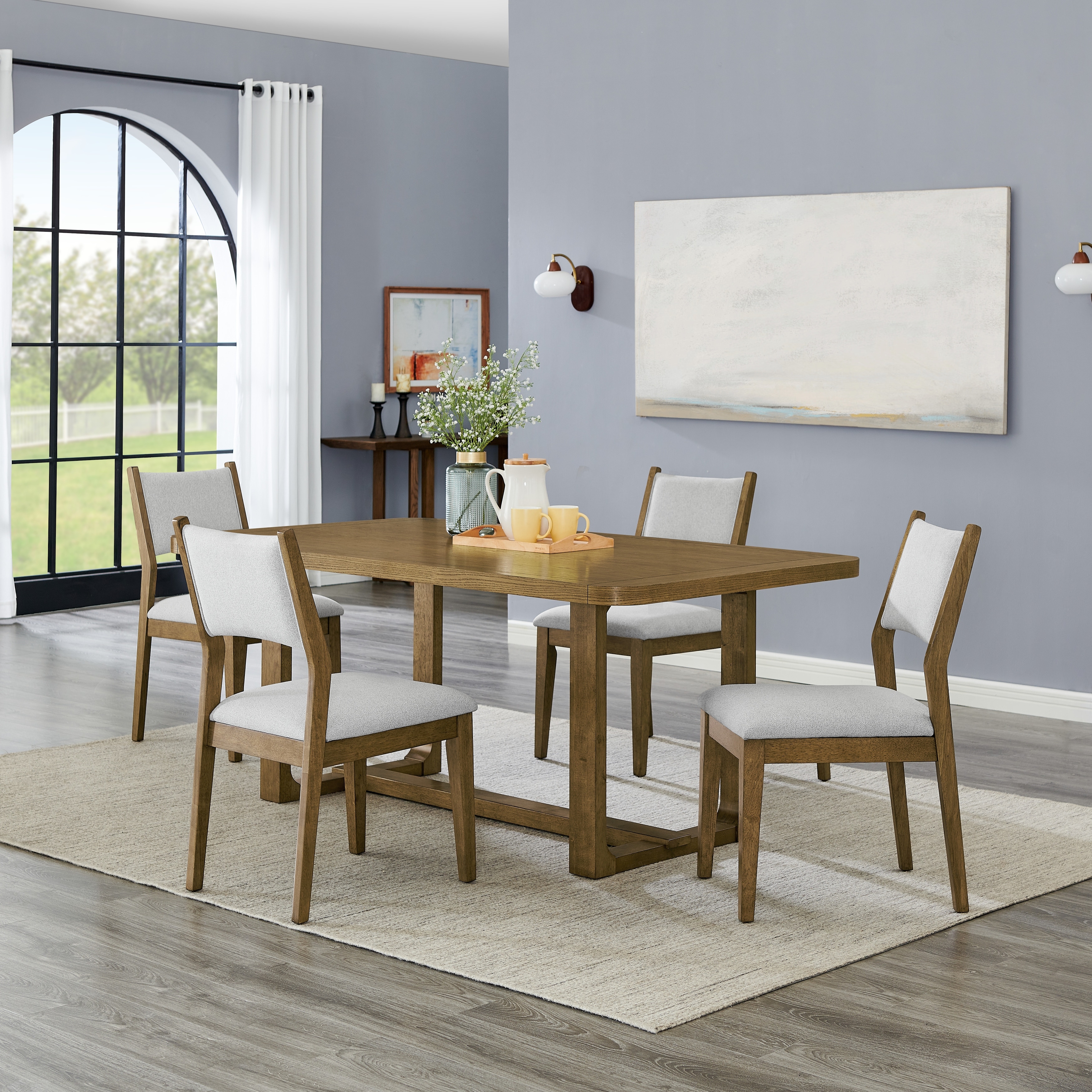 Roundhill Furniture Parker 5-Piece Dining Set, Light Oak