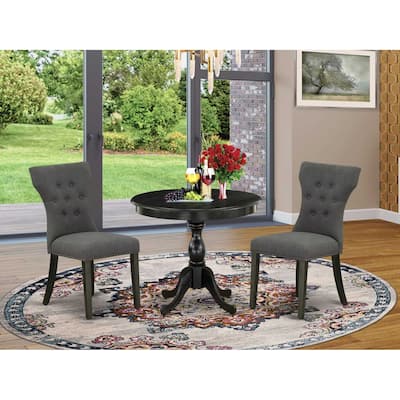 HomeStock 3-Piece Wire Brushed Black Solid Wood Top - Button Tufted Dining Room Set - Seats 4