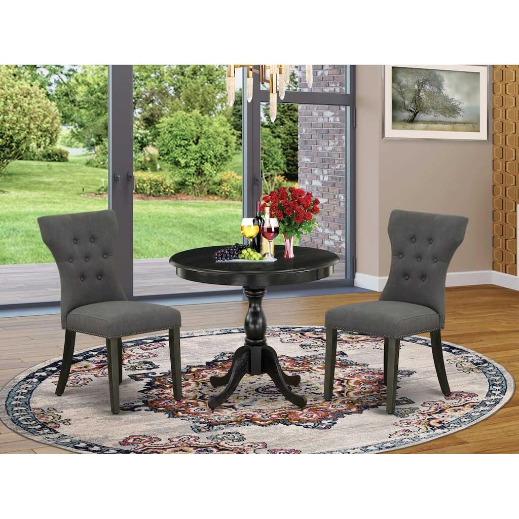 HomeStock 3-Piece Wire Brushed Black Solid Wood Top - Button Tufted Dining Room Set - Seats 4