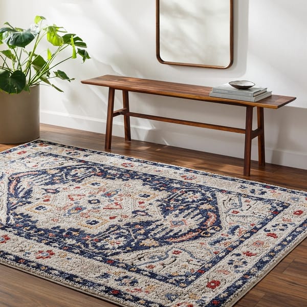 slide 2 of 6, Livabliss Liebe Transitional Medallion Area Rug Blue/Multi - 5' 3" x 7'