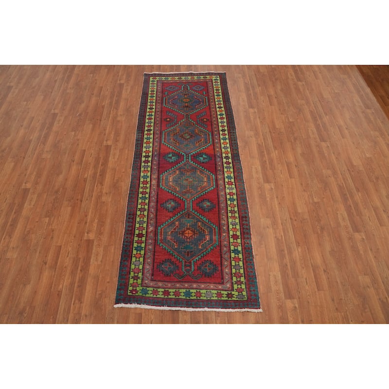 Hand Knotted Oriental 100% Wool Carpet Traditional Geometric Red Ardebil Runner Rug - 8' 10'' X 3' 4''