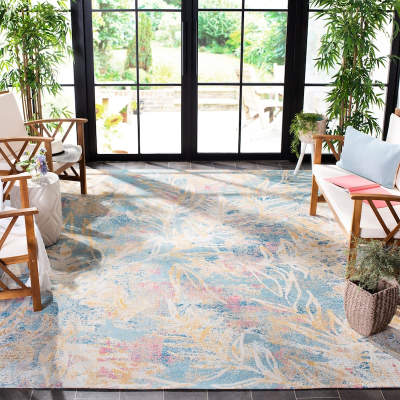 SAFAVIEH Barbados Jinny Tropical Boho Rug - 4' x 6' - Light Blue/Ivory