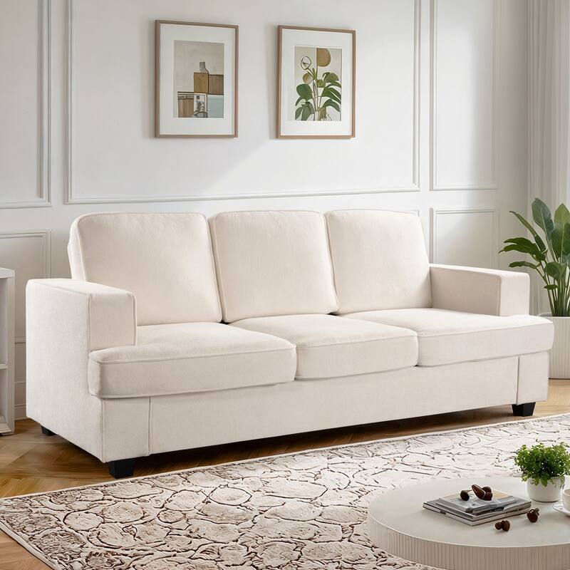 Modern Velvet Sofa, Comfortable 3 Seater Couch With Deep Seating And High-Density Foam, Loose Back Cushions