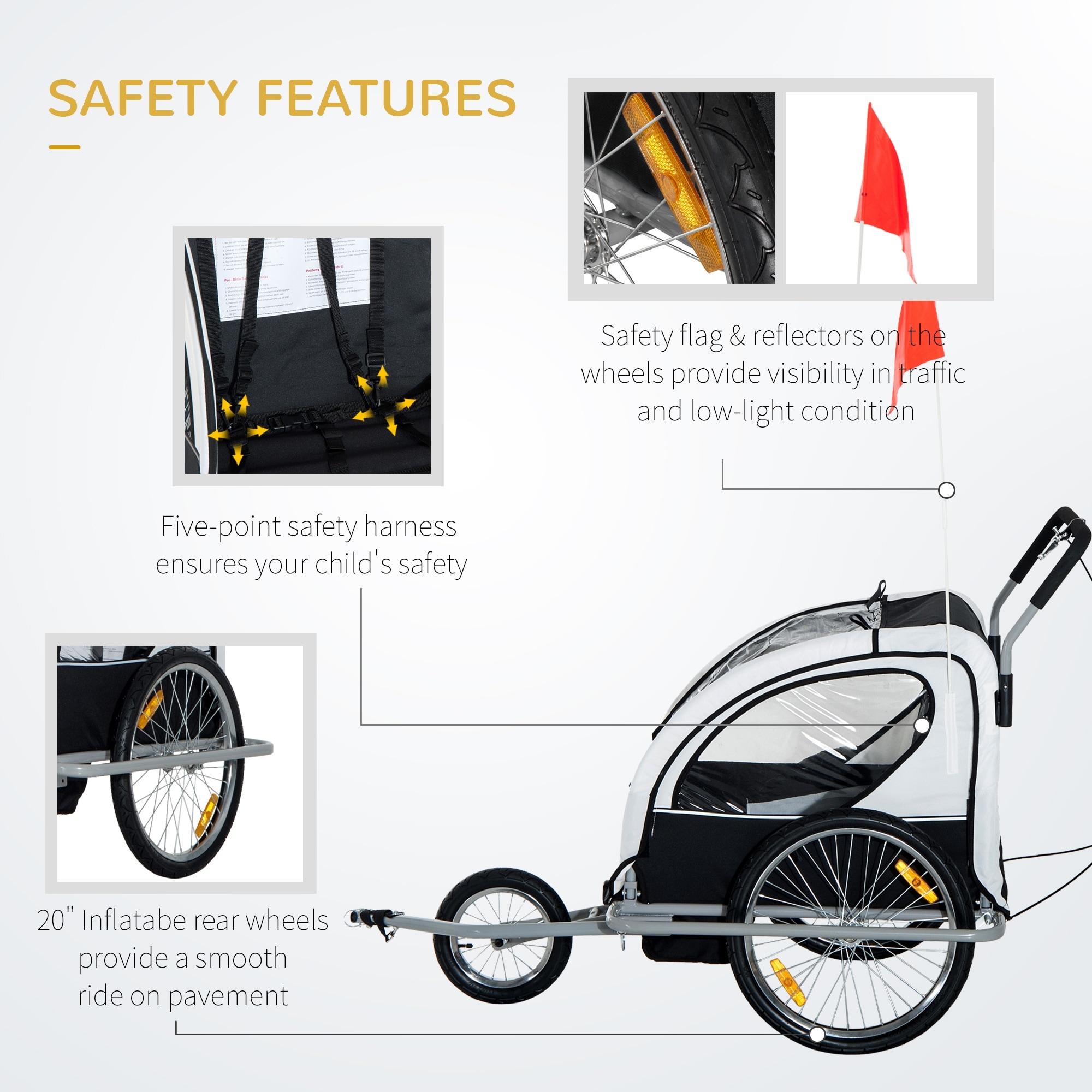 Aosom 2in1 double child sales baby bike trailer and stroller