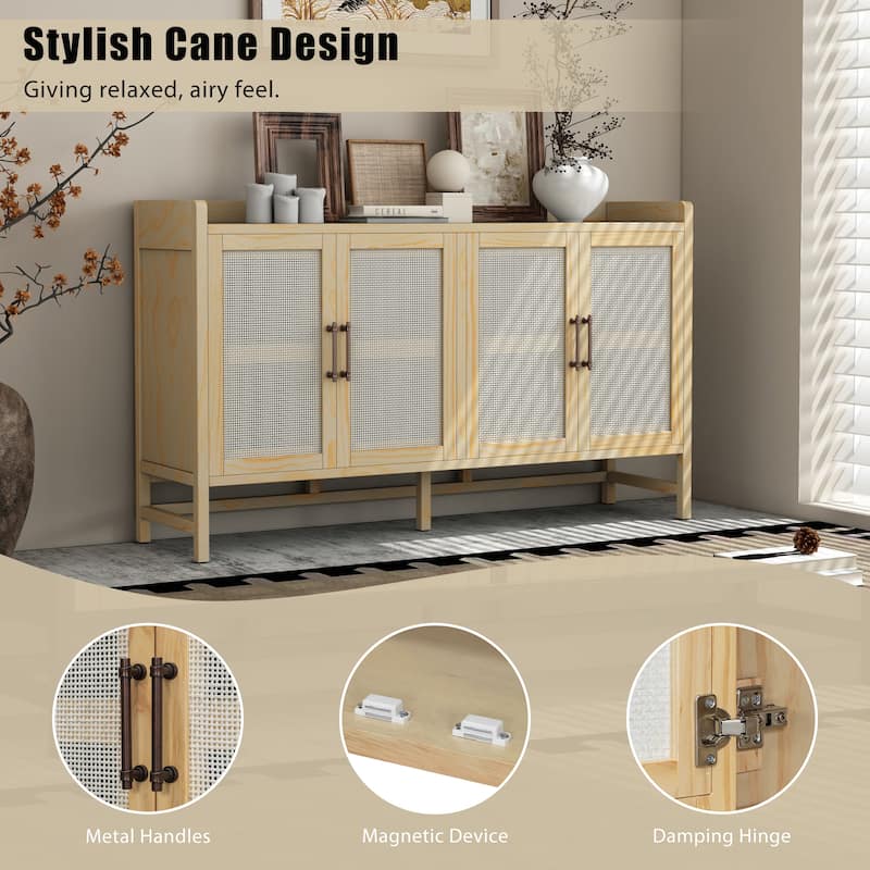 Rustic Sideboard Buffet Cabinet with Decorative Rattan Doors