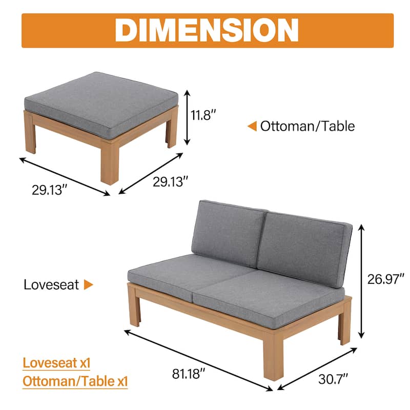 Outdoor 80" RUST-RESISTANT ACACIA Wood Sofa Loveseat Free Standing with Cushions