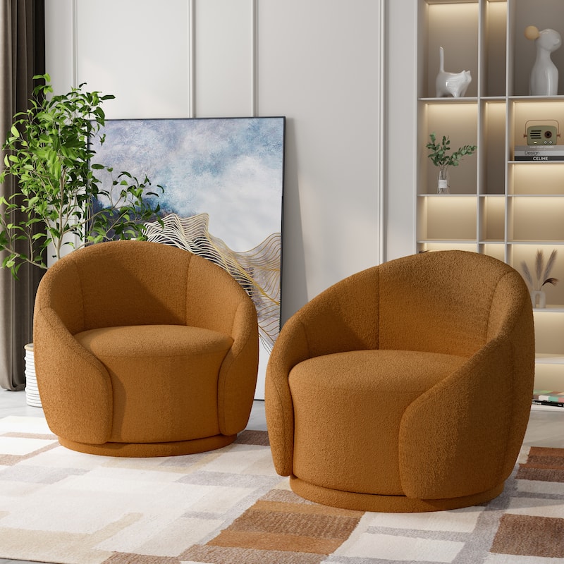 Upholstered Boucle Swivel Barrel Chair - 2 Chair - Rusted Orange-2 Chair