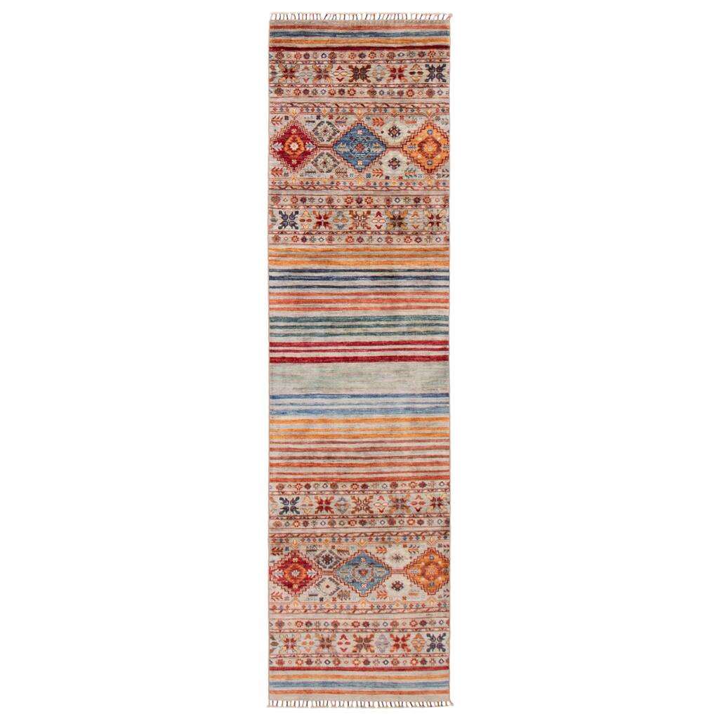 ECARPETGALLERY Hand-knotted Modern Ersari Silver Wool Rug - 2'8 x 9'10