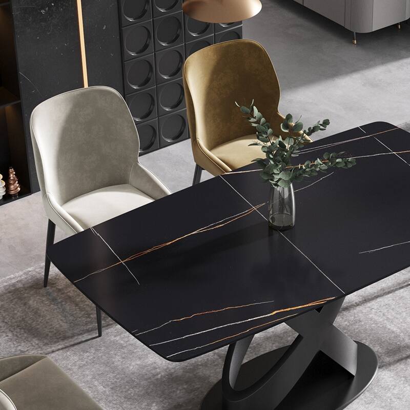 63'' Modern Dining Table，Sintered Stone Tabletop with Black Base