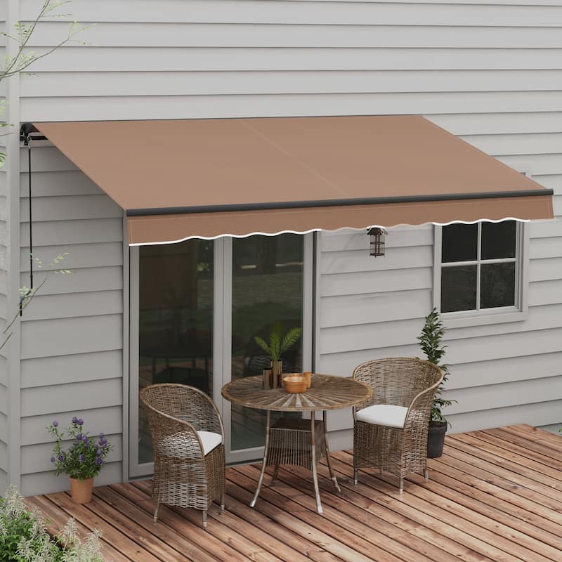 Outsunny 12' x 10' Retractable Awning, Patio Awning Sunshade Shelter with Manual Crank Handle, 280gsm UV Resistant Fabric - coffee