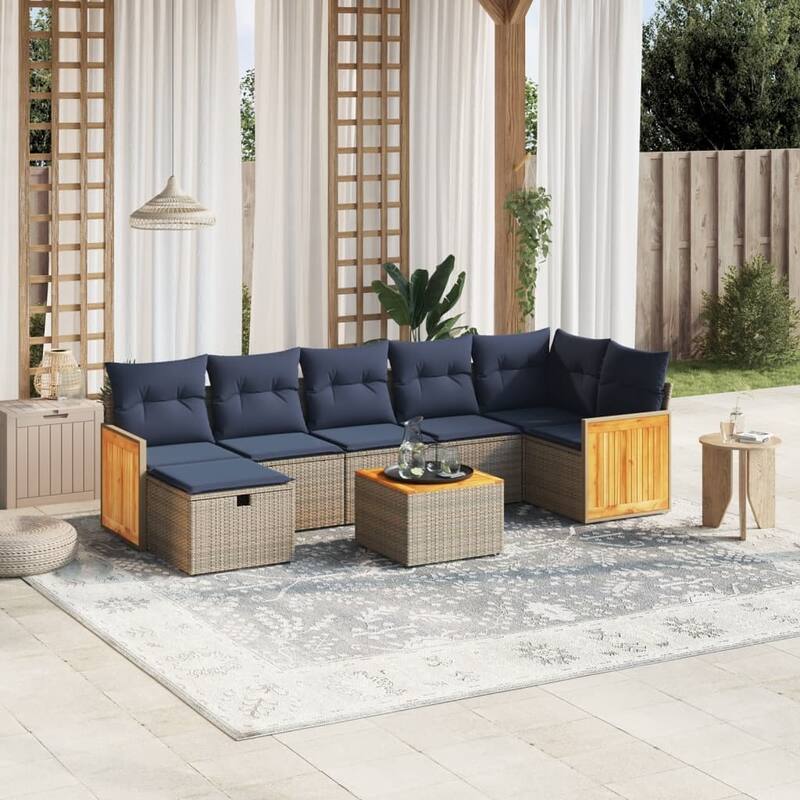 vidaXL Patio Sofa Set with Cushions Outdoor Conversation Furniture Poly Rattan - 24.4" x 24.4" x 27.2"